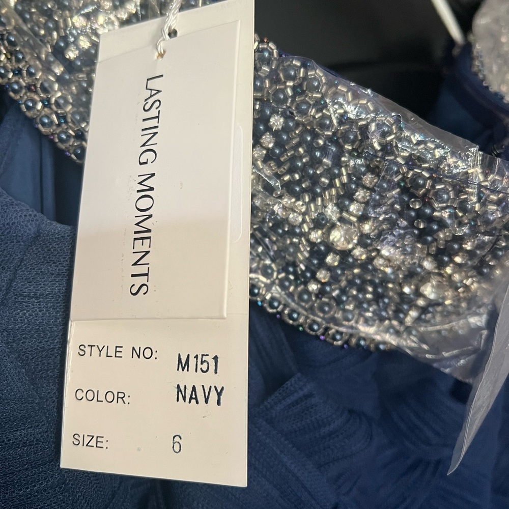 Chic Navy Blue Maxi Dress with Embellished Neckline - Picture 7 of 7